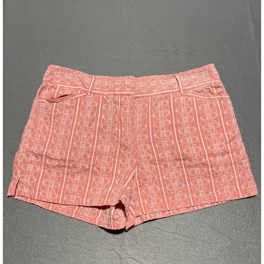 Loft Outlet Coral Pink White Floral Eyelet Embroidered Shorts 4 Inch Inseam Sz 8
